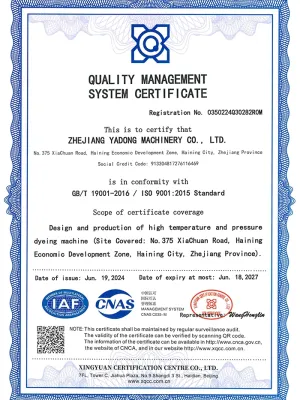 Certificeringscertifikat for kvalitetsstyringssystem